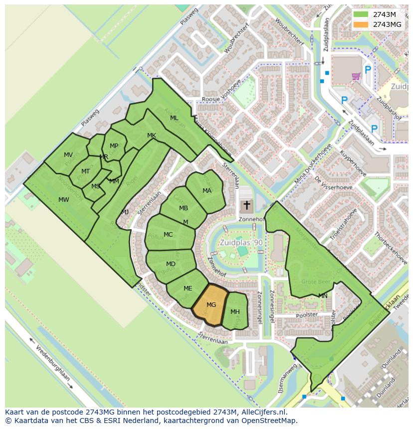 Afbeelding van het postcodegebied 2743 MG op de kaart.