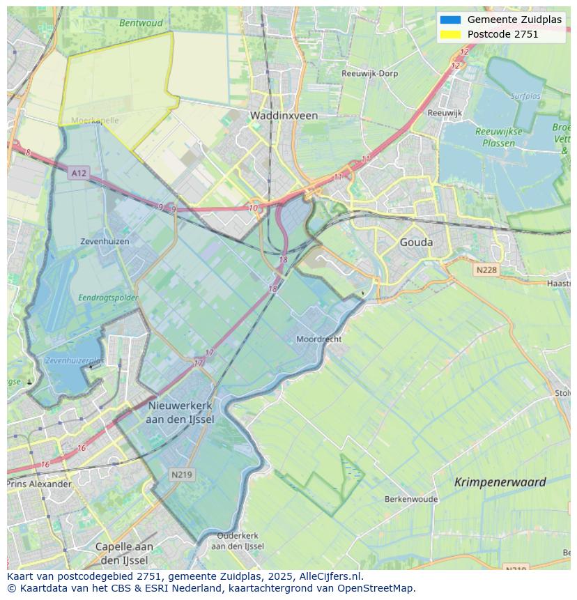 Afbeelding van het postcodegebied 2751 op de kaart.