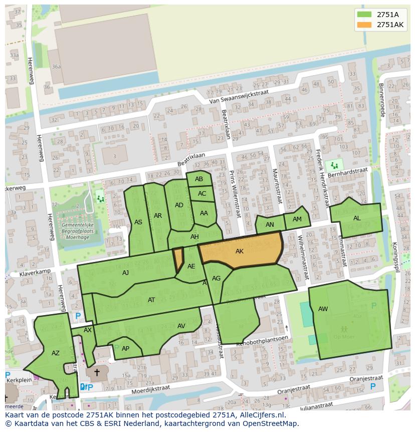 Afbeelding van het postcodegebied 2751 AK op de kaart.