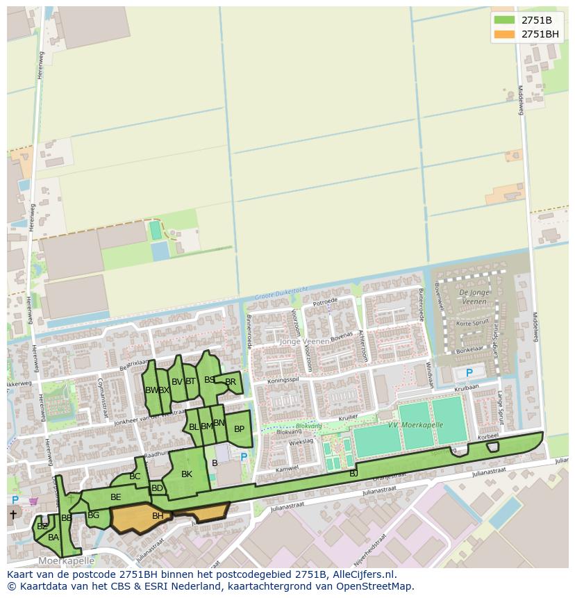 Afbeelding van het postcodegebied 2751 BH op de kaart.