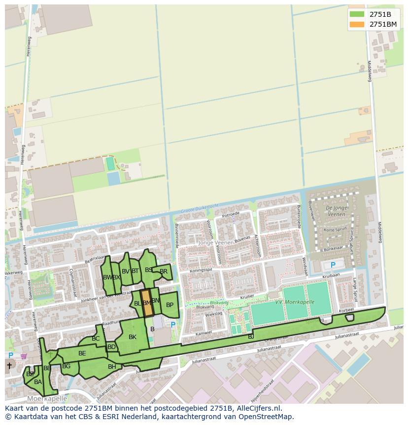 Afbeelding van het postcodegebied 2751 BM op de kaart.
