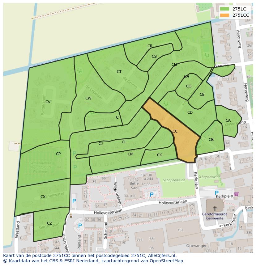 Afbeelding van het postcodegebied 2751 CC op de kaart.