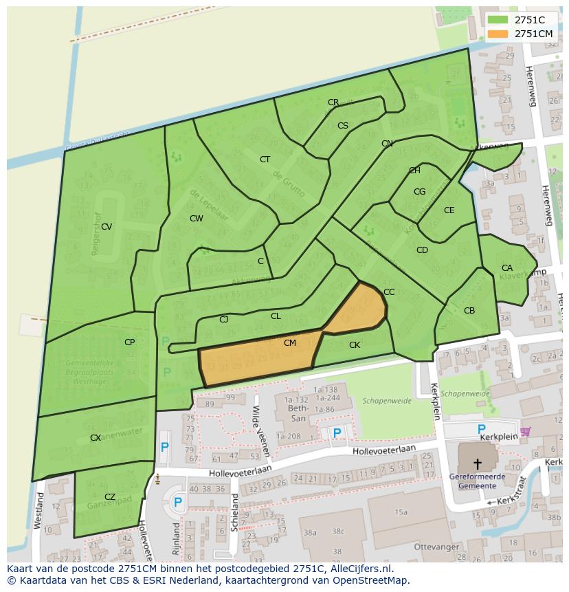 Afbeelding van het postcodegebied 2751 CM op de kaart.