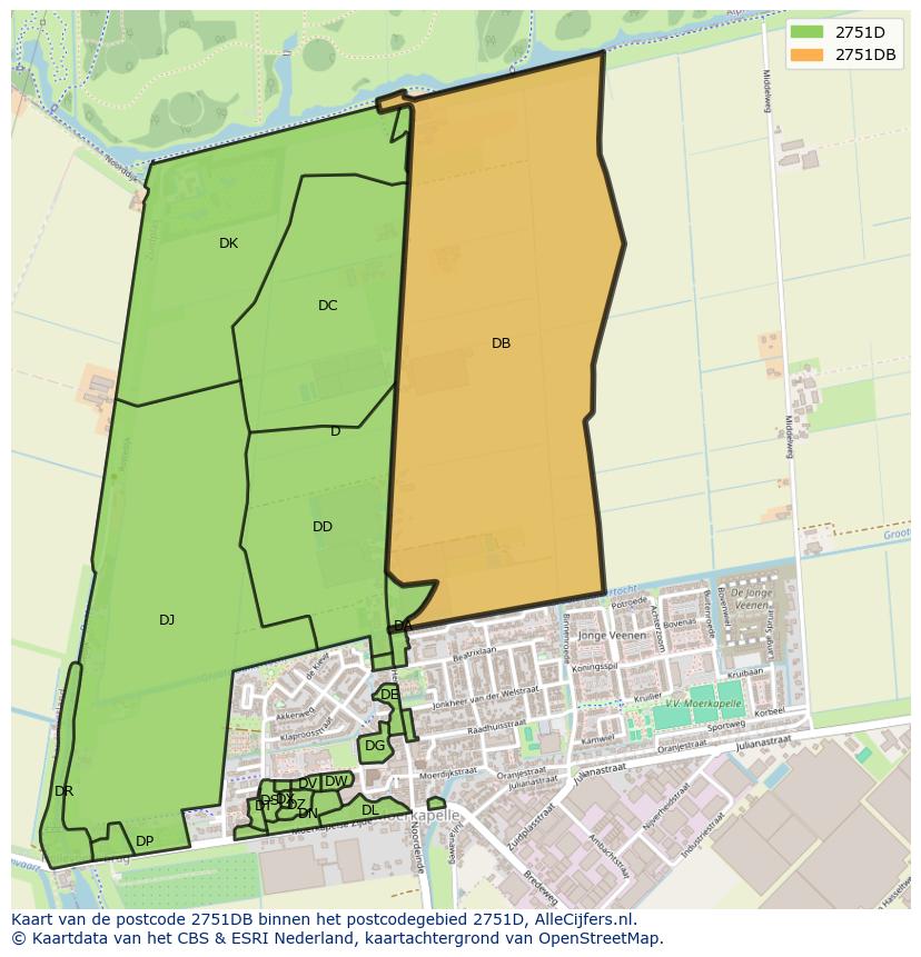 Afbeelding van het postcodegebied 2751 DB op de kaart.