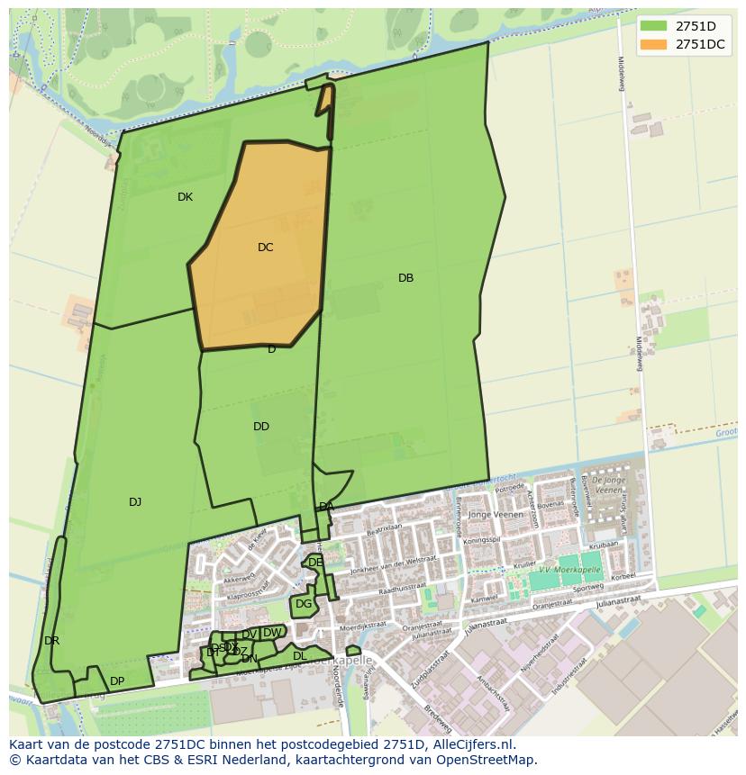 Afbeelding van het postcodegebied 2751 DC op de kaart.
