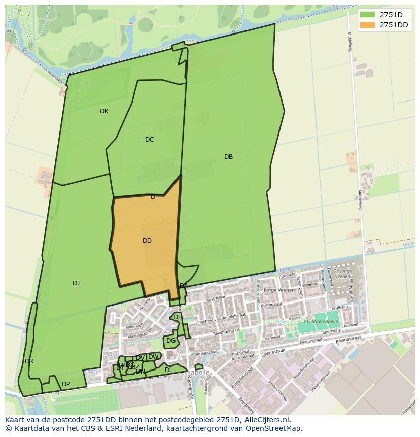 Afbeelding van het postcodegebied 2751 DD op de kaart.