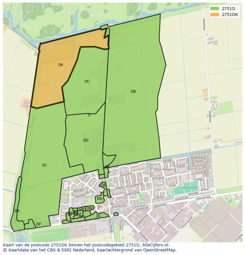 Afbeelding van het postcodegebied 2751 DK op de kaart.