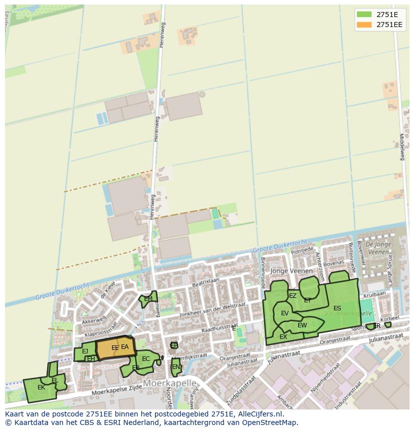 Afbeelding van het postcodegebied 2751 EE op de kaart.