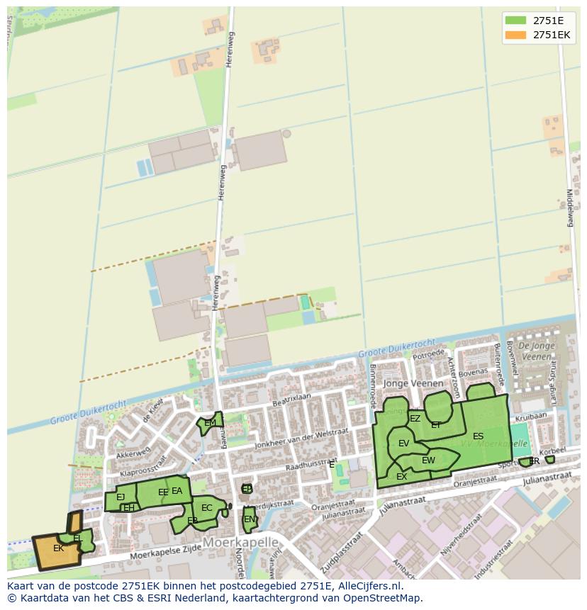 Afbeelding van het postcodegebied 2751 EK op de kaart.