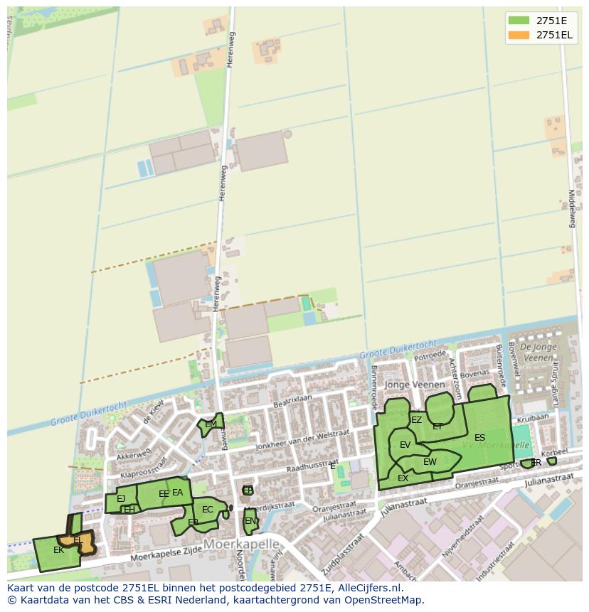 Afbeelding van het postcodegebied 2751 EL op de kaart.