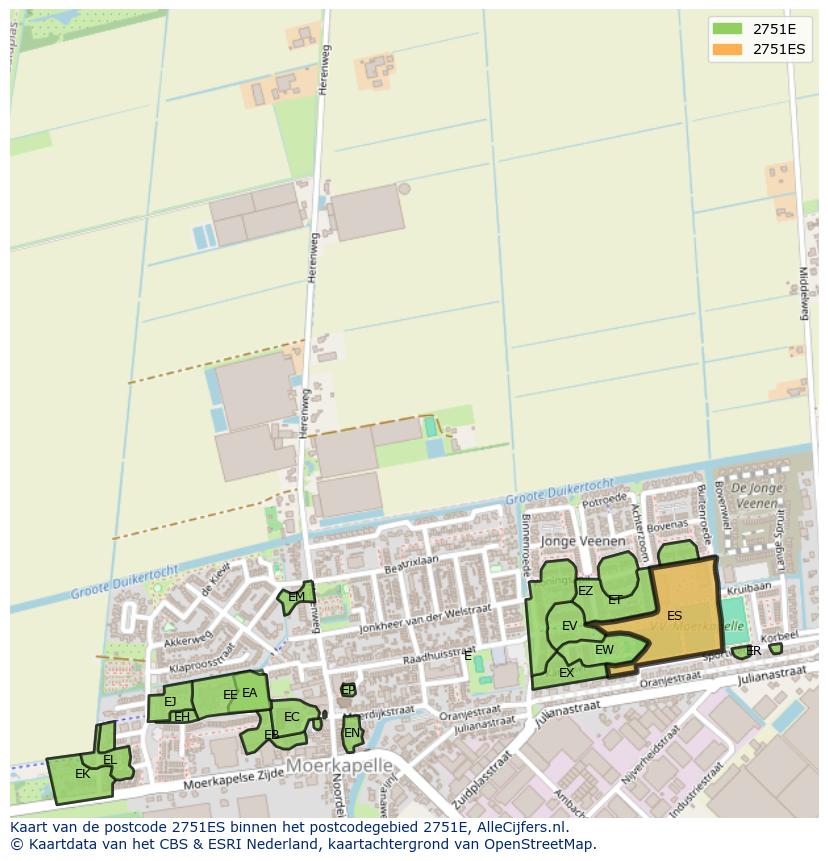 Afbeelding van het postcodegebied 2751 ES op de kaart.
