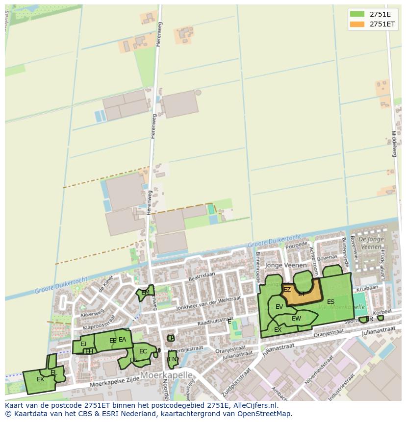 Afbeelding van het postcodegebied 2751 ET op de kaart.