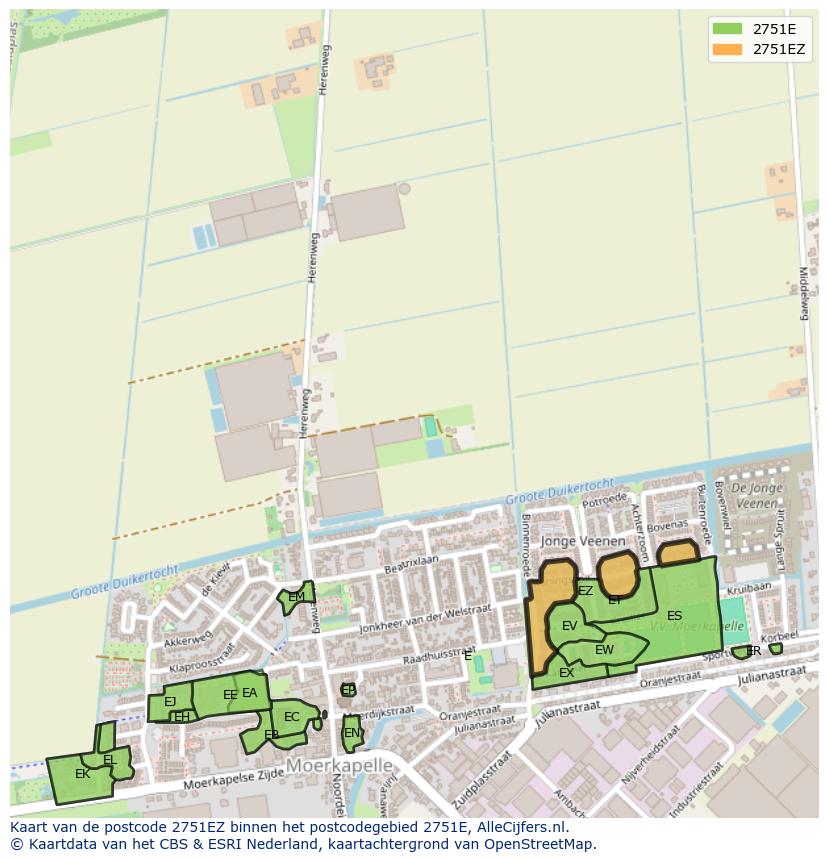 Afbeelding van het postcodegebied 2751 EZ op de kaart.
