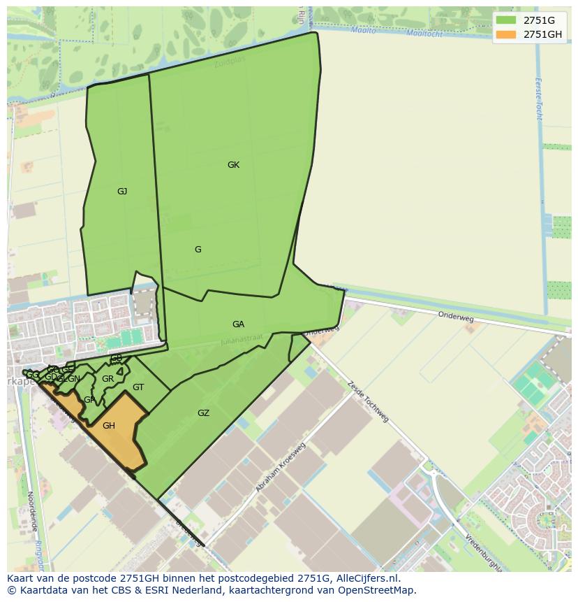 Afbeelding van het postcodegebied 2751 GH op de kaart.
