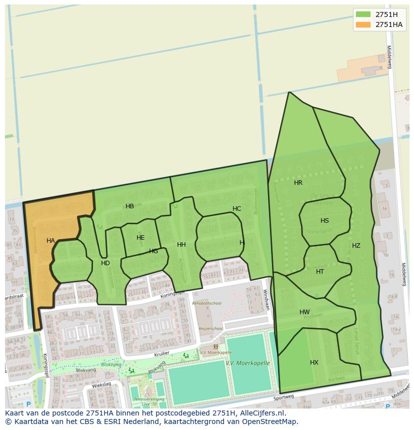 Afbeelding van het postcodegebied 2751 HA op de kaart.