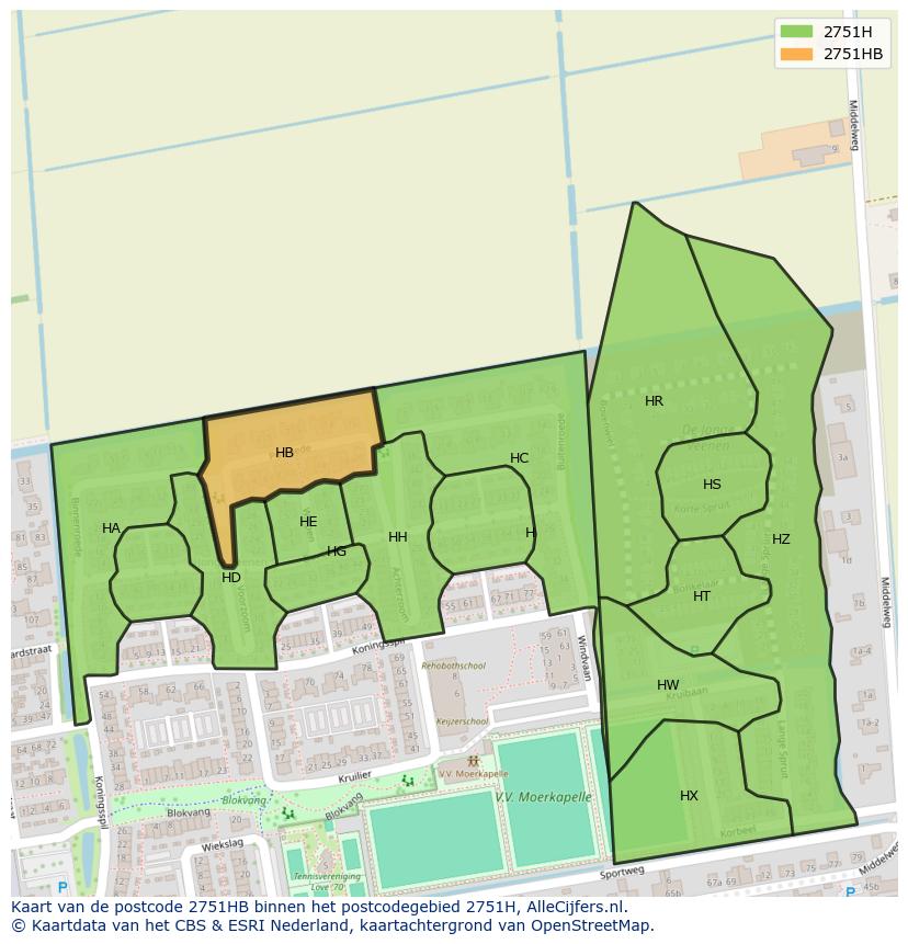 Afbeelding van het postcodegebied 2751 HB op de kaart.