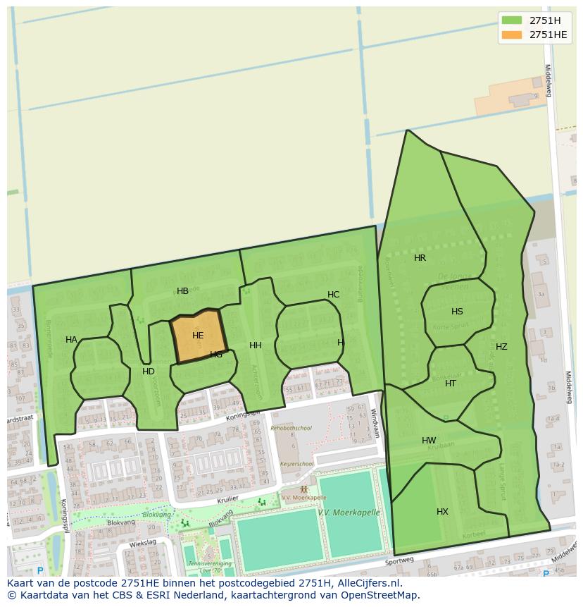 Afbeelding van het postcodegebied 2751 HE op de kaart.