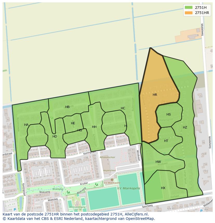 Afbeelding van het postcodegebied 2751 HR op de kaart.