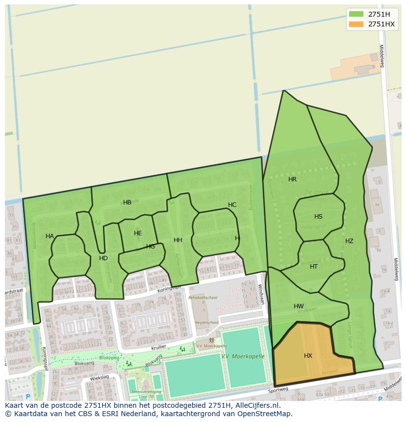 Afbeelding van het postcodegebied 2751 HX op de kaart.