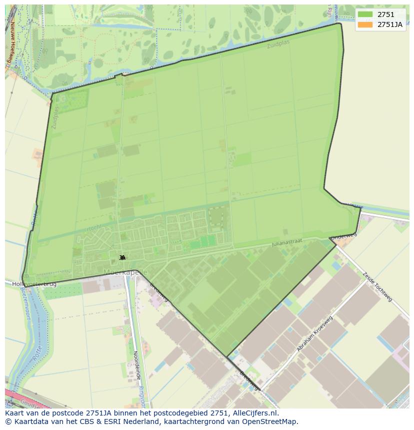 Afbeelding van het postcodegebied 2751 JA op de kaart.