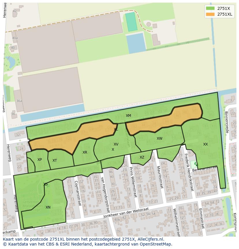 Afbeelding van het postcodegebied 2751 XL op de kaart.