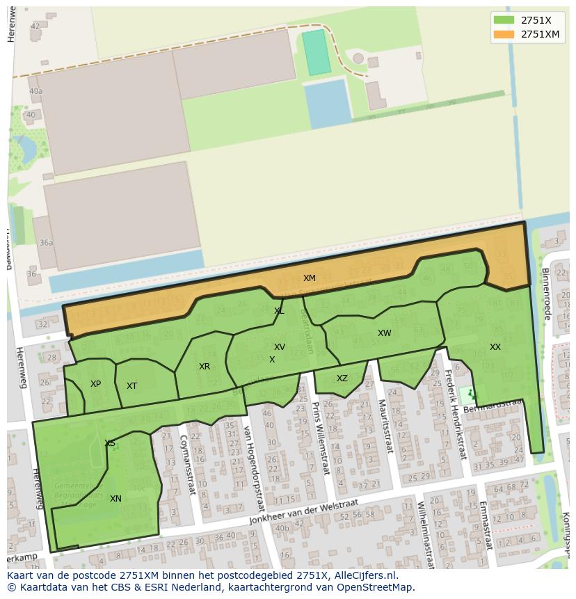 Afbeelding van het postcodegebied 2751 XM op de kaart.