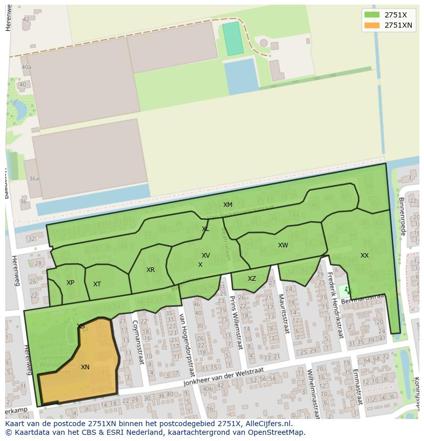 Afbeelding van het postcodegebied 2751 XN op de kaart.