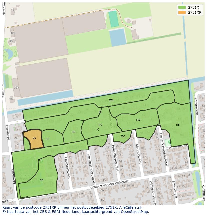 Afbeelding van het postcodegebied 2751 XP op de kaart.