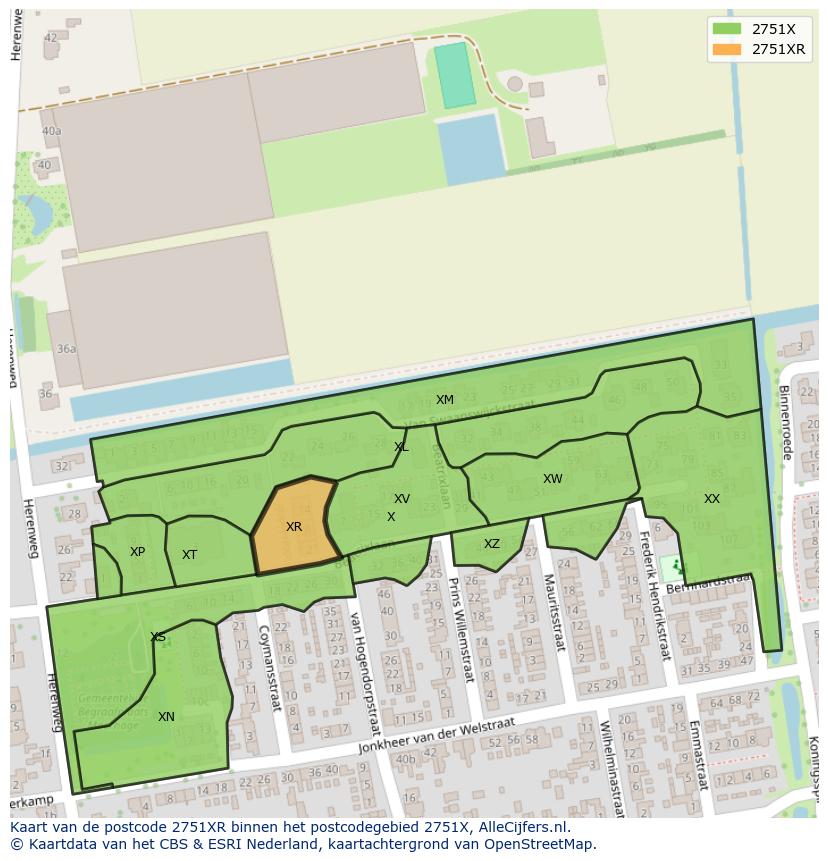 Afbeelding van het postcodegebied 2751 XR op de kaart.
