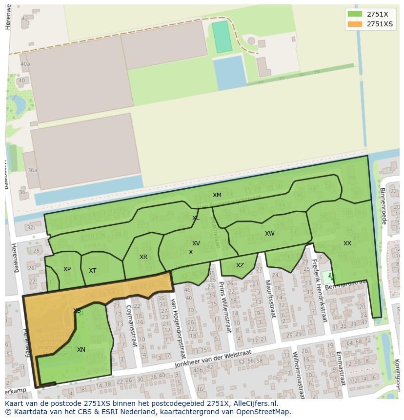Afbeelding van het postcodegebied 2751 XS op de kaart.
