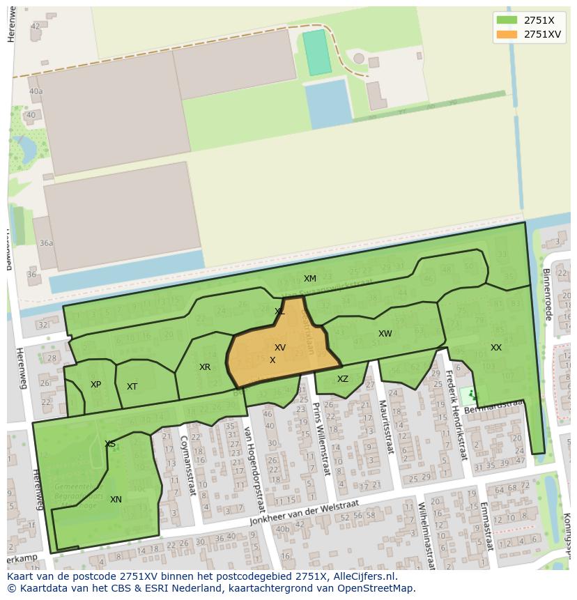 Afbeelding van het postcodegebied 2751 XV op de kaart.