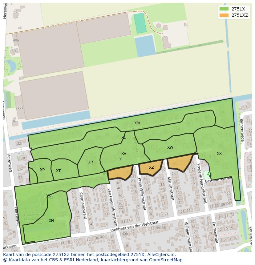 Afbeelding van het postcodegebied 2751 XZ op de kaart.
