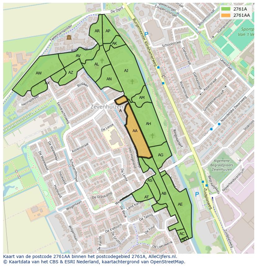 Afbeelding van het postcodegebied 2761 AA op de kaart.