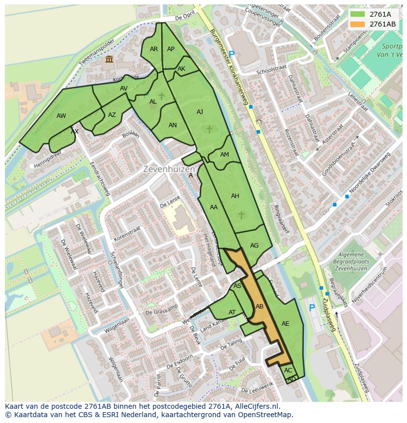 Afbeelding van het postcodegebied 2761 AB op de kaart.