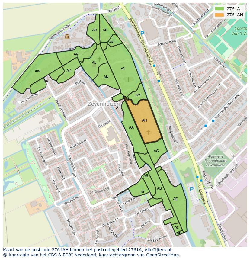Afbeelding van het postcodegebied 2761 AH op de kaart.