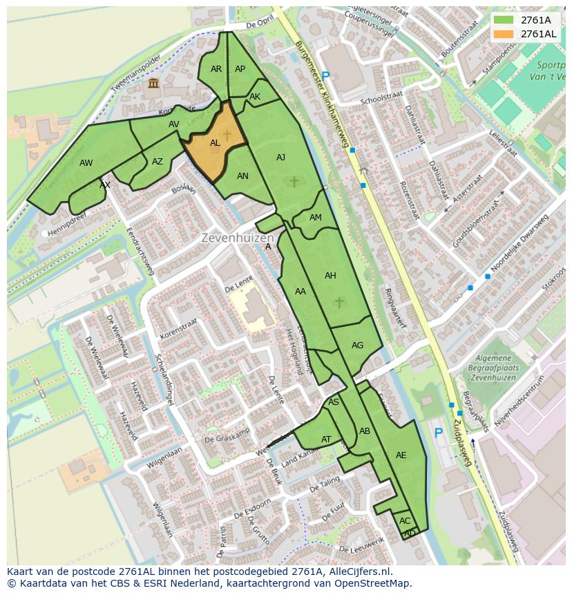 Afbeelding van het postcodegebied 2761 AL op de kaart.