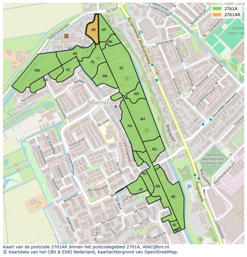 Afbeelding van het postcodegebied 2761 AR op de kaart.