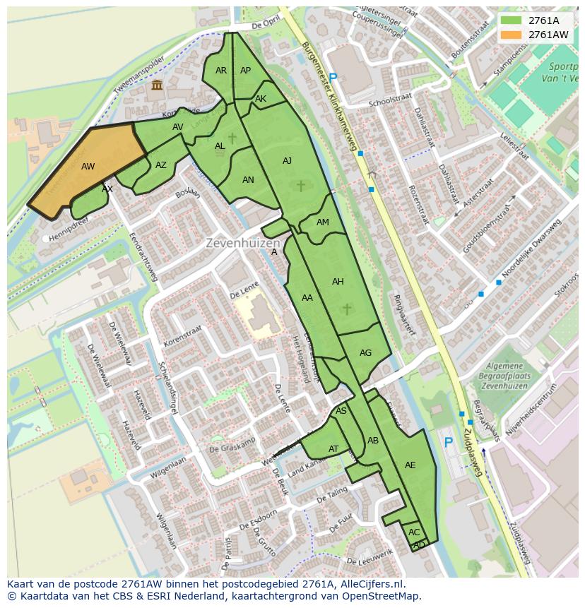 Afbeelding van het postcodegebied 2761 AW op de kaart.