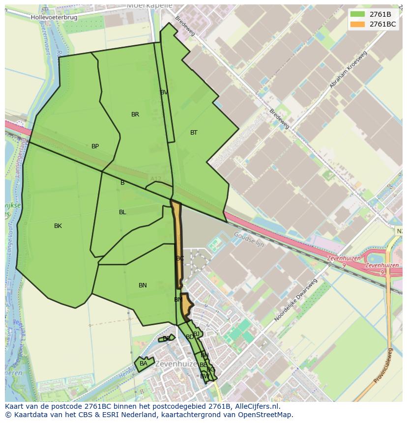 Afbeelding van het postcodegebied 2761 BC op de kaart.