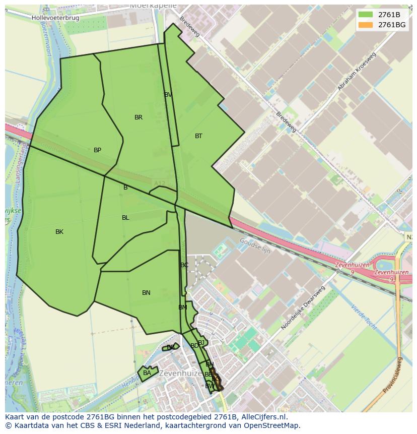 Afbeelding van het postcodegebied 2761 BG op de kaart.