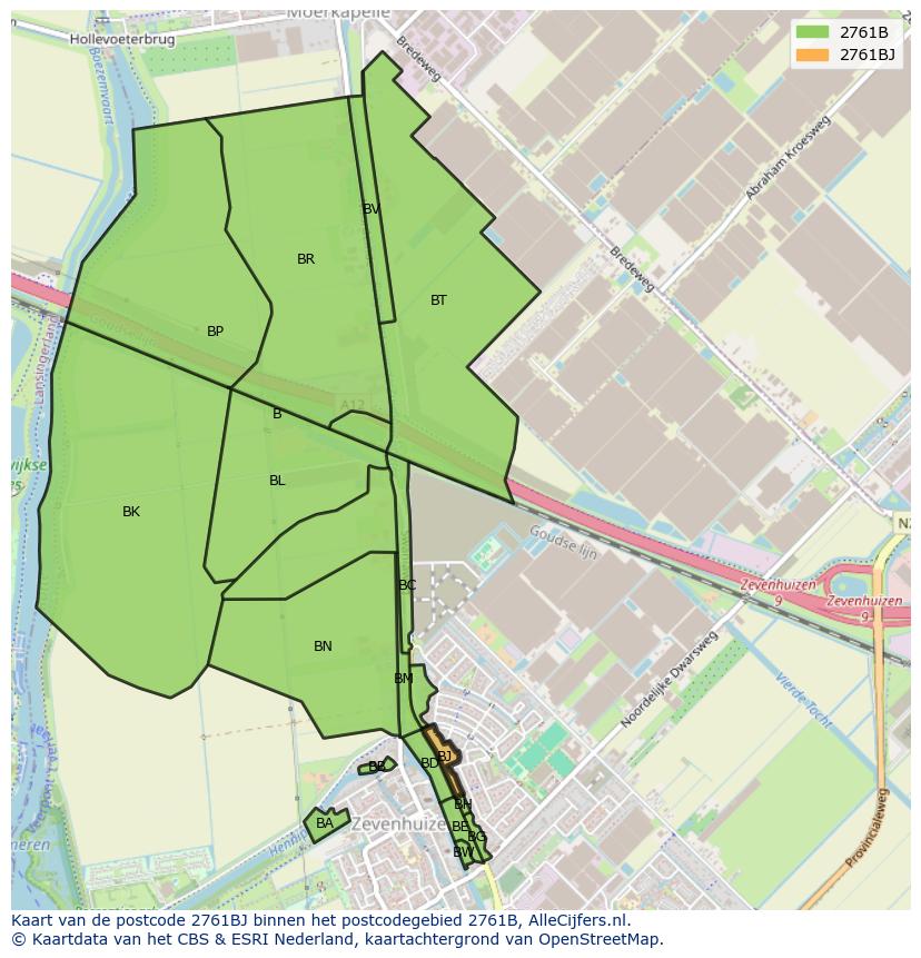 Afbeelding van het postcodegebied 2761 BJ op de kaart.