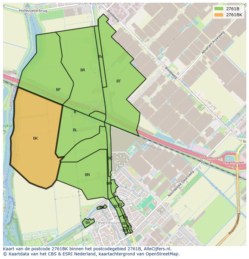 Afbeelding van het postcodegebied 2761 BK op de kaart.