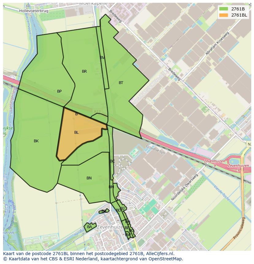 Afbeelding van het postcodegebied 2761 BL op de kaart.