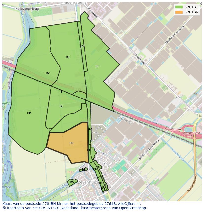 Afbeelding van het postcodegebied 2761 BN op de kaart.