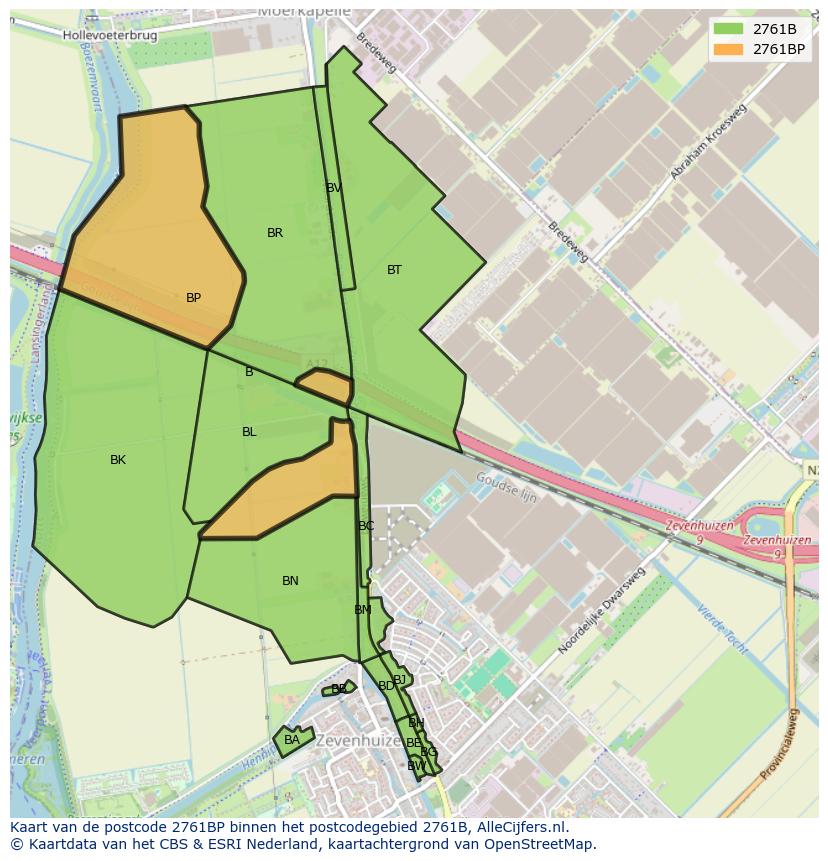 Afbeelding van het postcodegebied 2761 BP op de kaart.