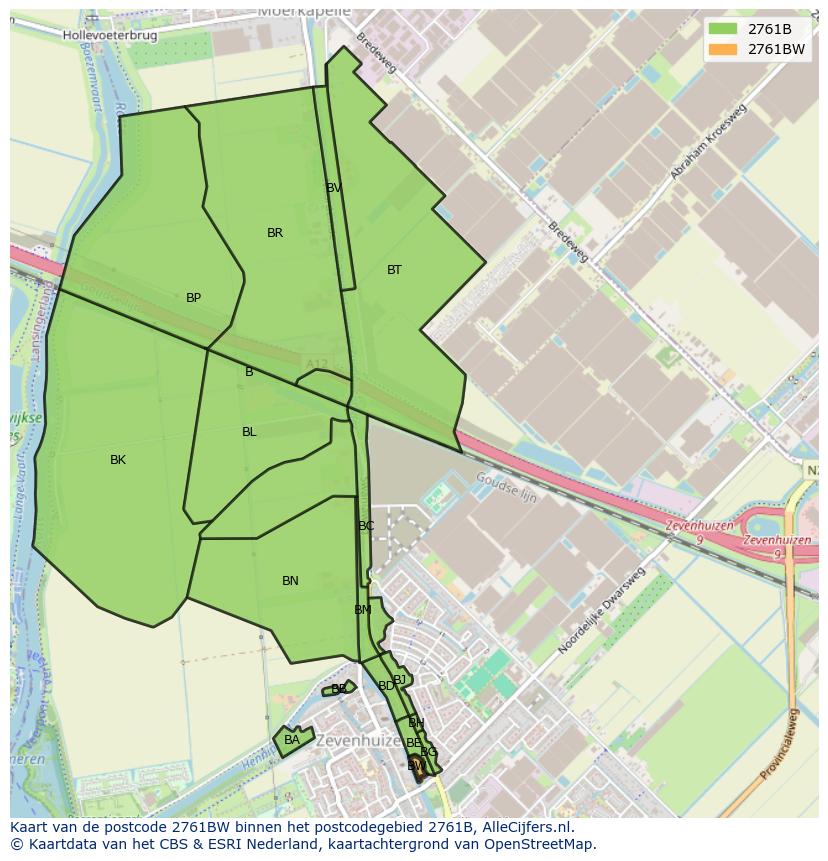 Afbeelding van het postcodegebied 2761 BW op de kaart.