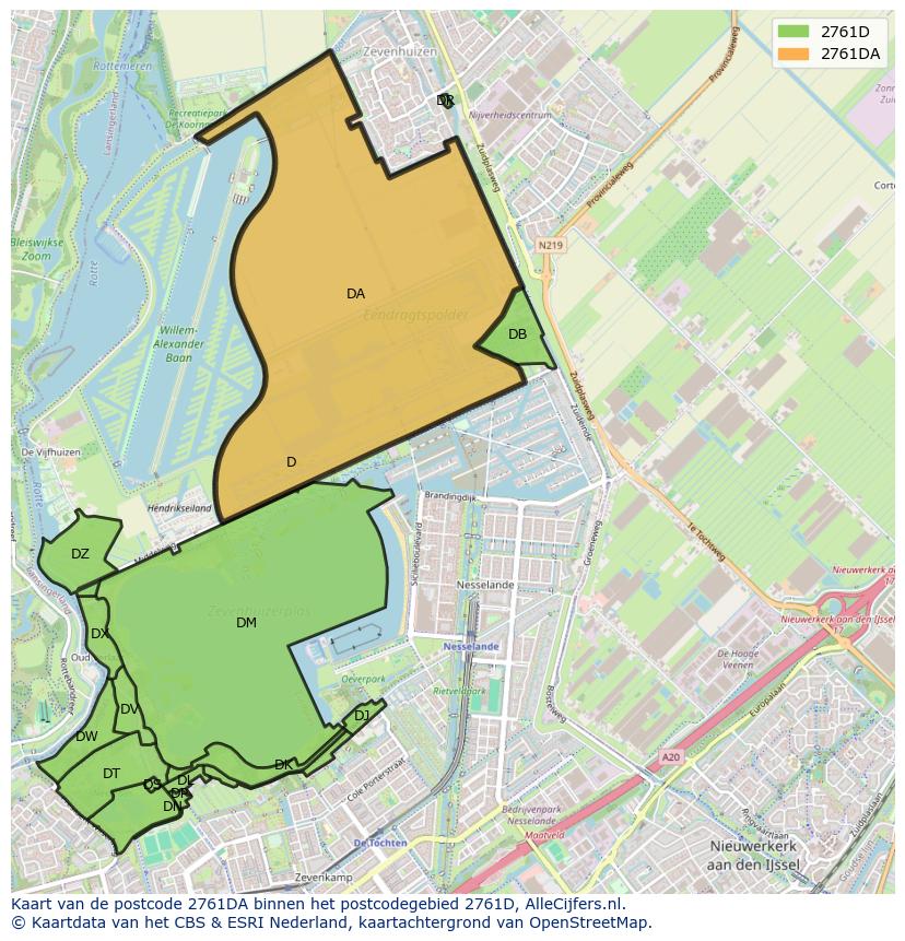 Afbeelding van het postcodegebied 2761 DA op de kaart.