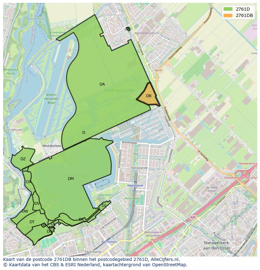 Afbeelding van het postcodegebied 2761 DB op de kaart.