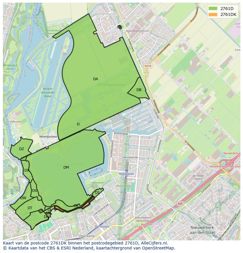 Afbeelding van het postcodegebied 2761 DK op de kaart.