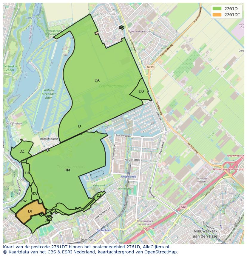 Afbeelding van het postcodegebied 2761 DT op de kaart.